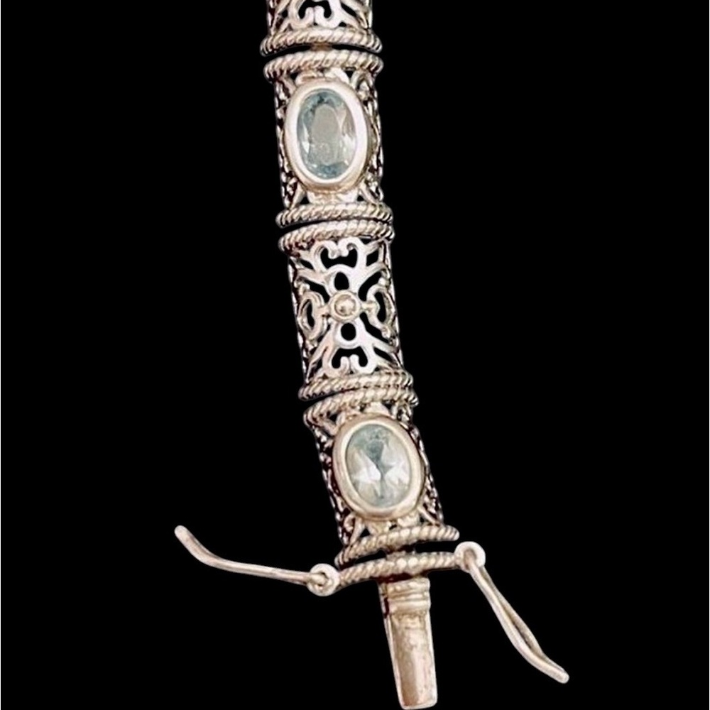 Vtg Aquamarine & Sterling Silver Filigree Whimsygoth Bracelet